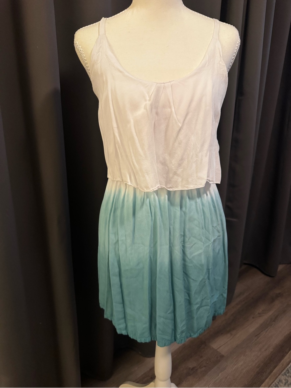 Boutique White and Aqua Ombre Beachy Dress